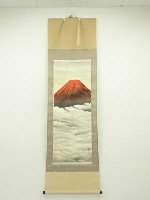 JAPANESE HANGING SCROLL / HAND PAINTED / RED FUJI / ARTIST WORK